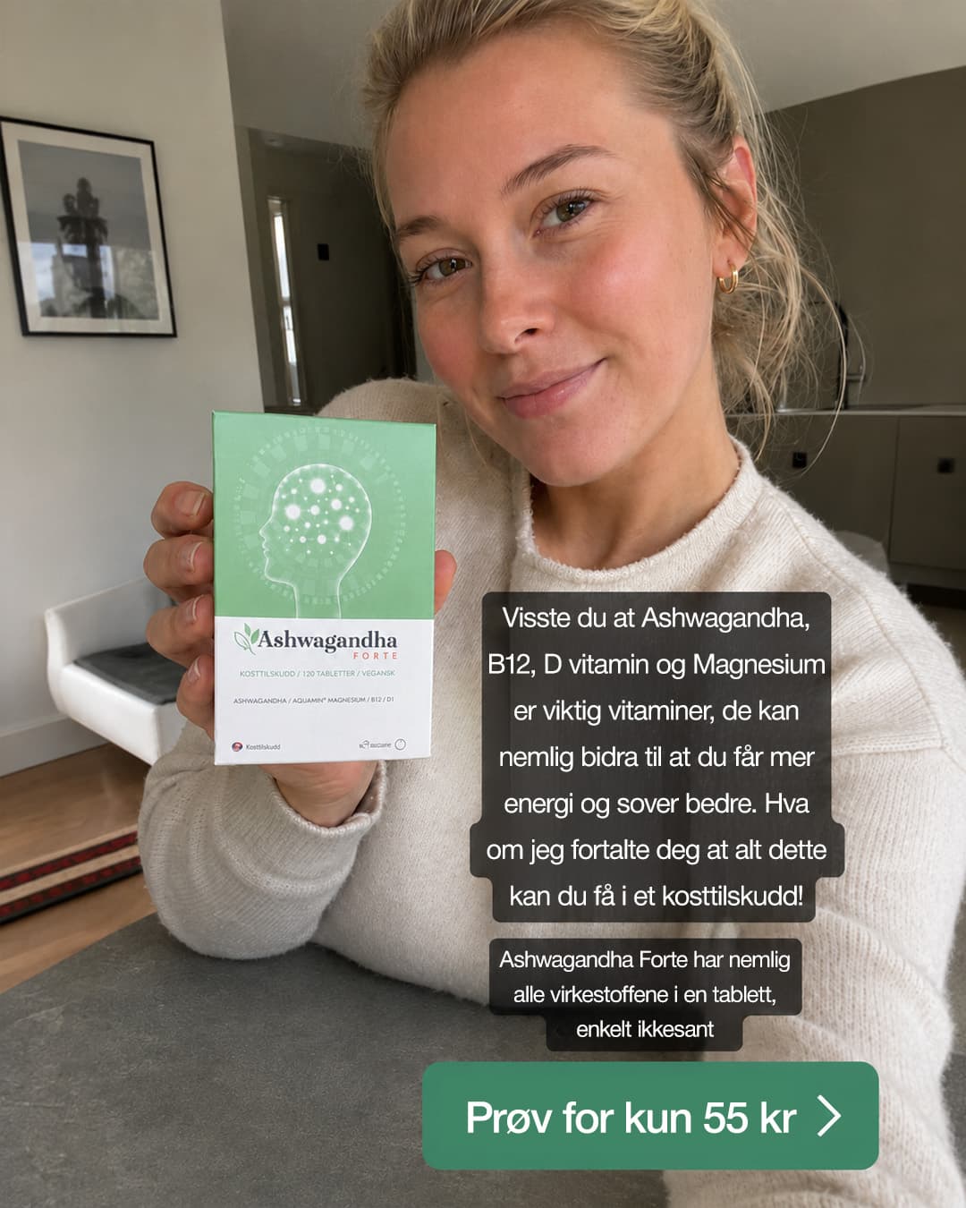 Illustrative Ashwagandha Forte creator-led creative made in VEKZT