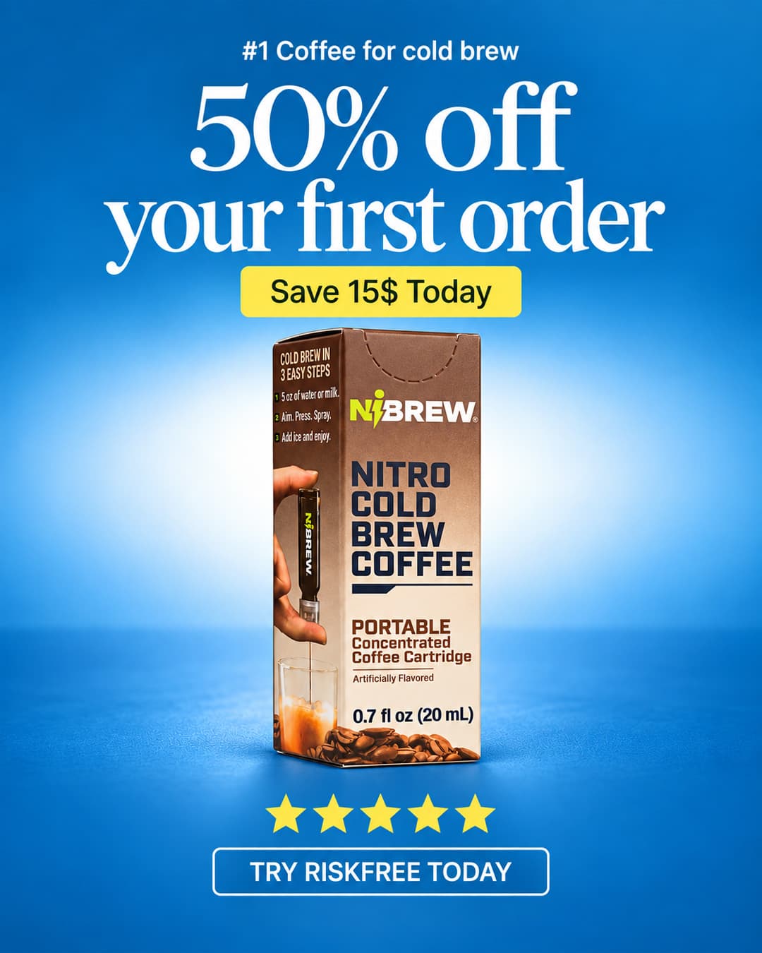 Illustrative Nibrew blue offer-led creative made in VEKZT